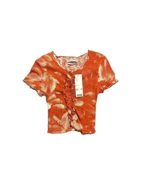 Urban Outfitters Red/Rouge Halftone Floral Ruffle Front Baby Tee